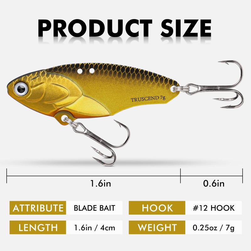 TRUSCEND Blade Bait for Bass Trout Walleye, Easy Catch Fishing Lures for All Levels & Species, Well-Made Long Cast VIB Blade Jig Spinner, VIBEspinner with BKK Sharp Hook, Freshwater Crappie Jigs 1/4oz - Image 2